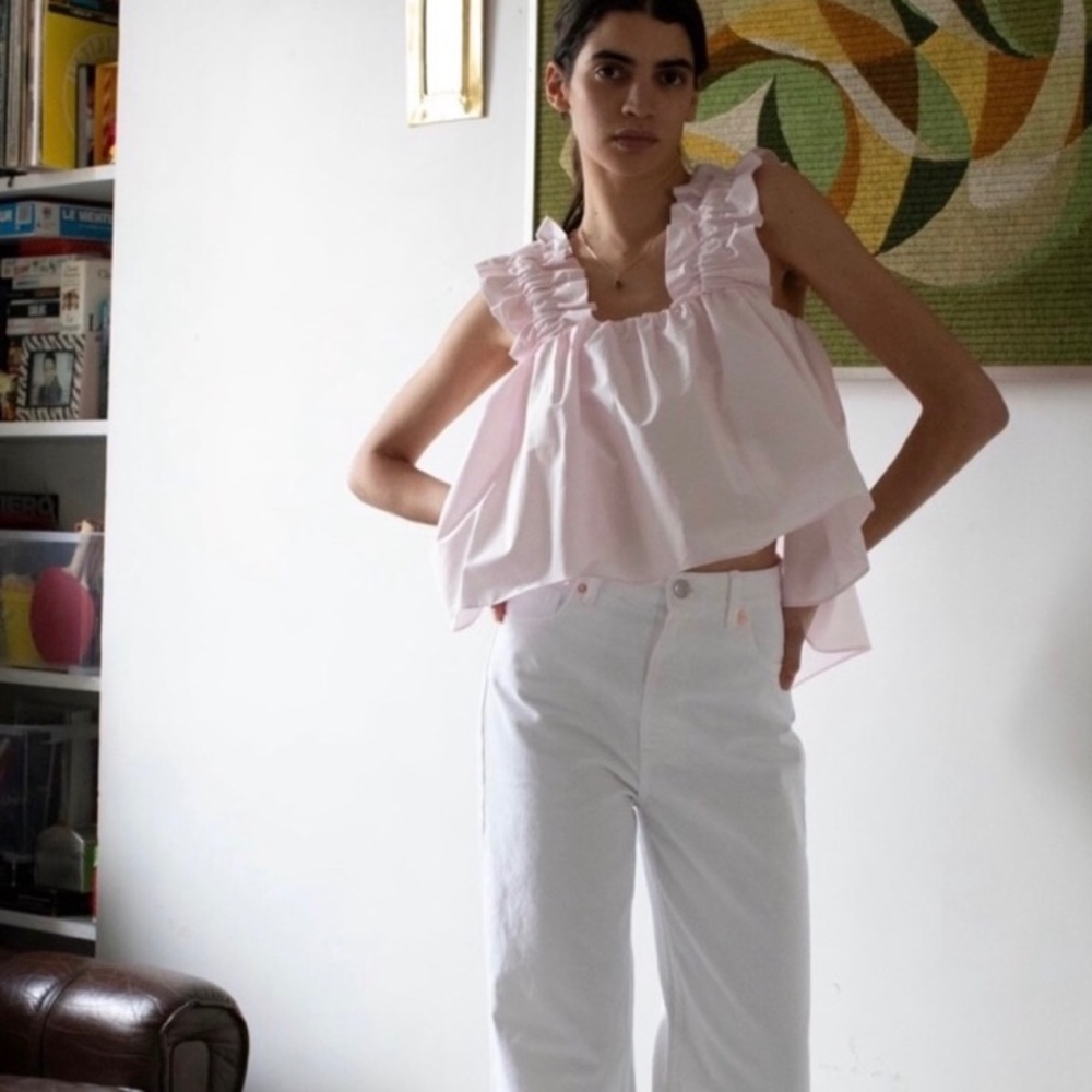 RARE Zara Pink Ruffled Poplin Top Size Medium, New Without Tags